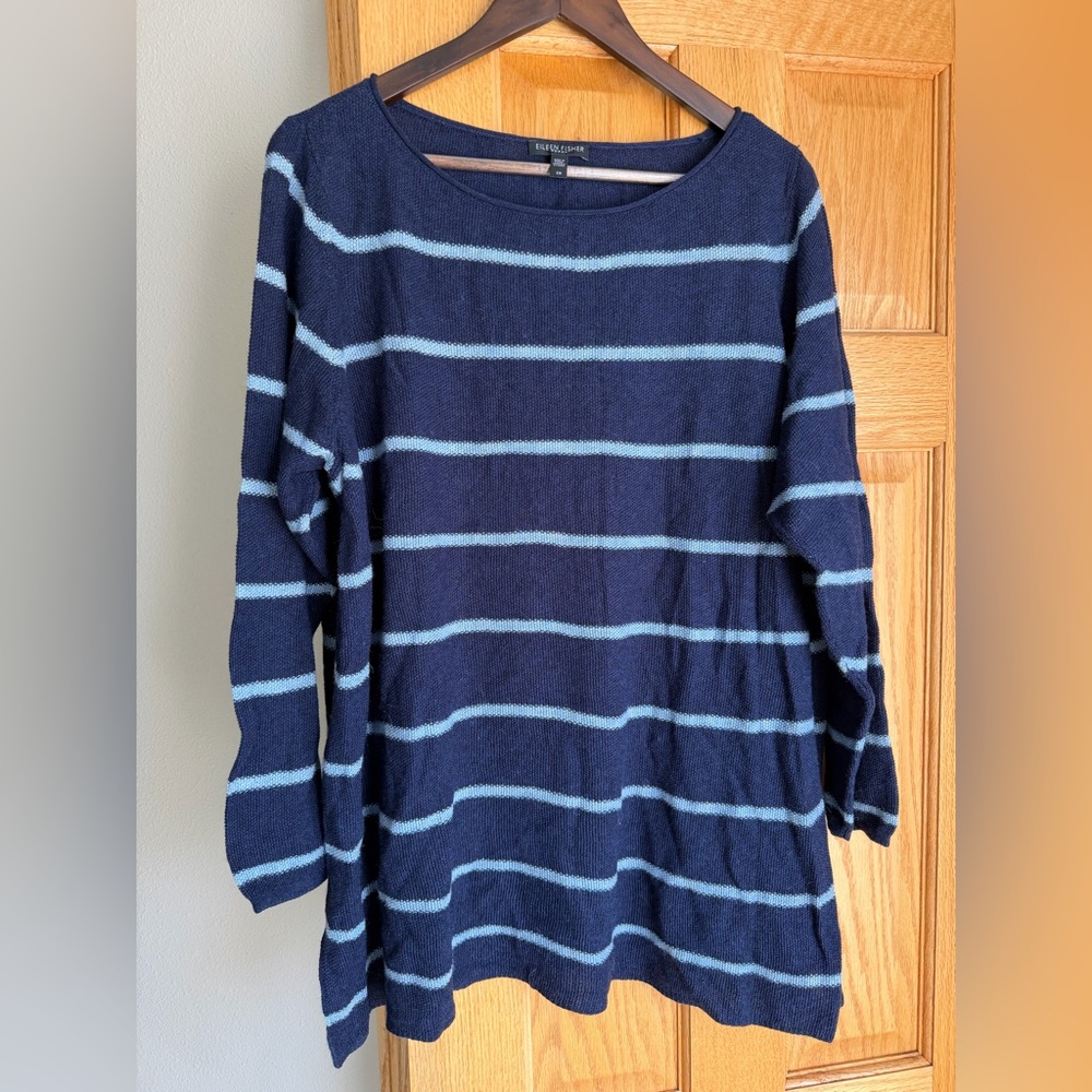 EILEEN FISHER Maritime Blue Striped Alpaca Blend Knit Sweater Plus Size 2X
